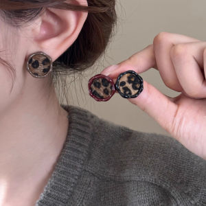 Fashionable Ring Gift 美拉德豹纹圆型耳钉 新款爆款高级感精致小巧轻奢小众耳环耳饰