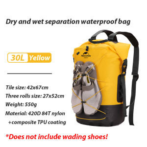 Naturehike 20L/30L/40L/ camping hiking Kayaking Boating ocean swimming rafting pack dry and wet separation backpack Roll Top Dry Waterproof Bag (Doesnt include Wading Shoes!)
