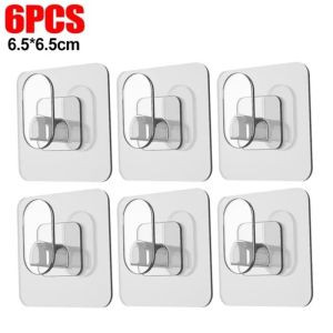6/10Pcs Transparent Self-Adhesive Hook Behind Door Wall-Mounted Towel Key Adhesive Hook Home Kitchen Bathroom Heavy-Duty Storage Storage Rack