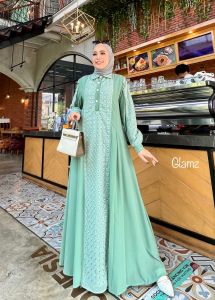 Zahira1808 Adreena Bahan Ceruty Bordir Bolong Mix Ceruty Baby Doll Gamis Murah Trendi Baju Syari Muslim Wanita Ibu Terlaris Baju Pesta Adem Nyaman Di Pakai Real pict