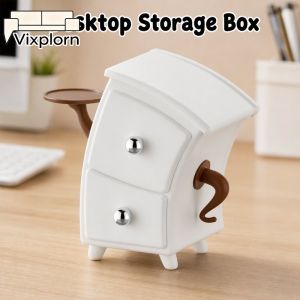 Vixplorn Cute Retro Desktop Storage Box Dual Pull Out Drawer Organizer For Key Jewelry Cosmetic Small Item Decorative For Living Room Bedroom Study Table
