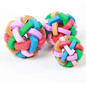 Dog toys Colorful Rubber Dog Toy Round Woven Ball with Small Bell