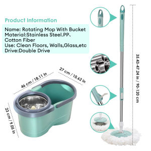 Hisoa Spin Mop With Spinner And Bucket Magic 360 Tornado Mop 2in1 Self Wash Magic Flat Mop Household cleaning tools