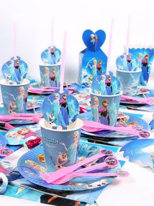 Fast Shipping Frozen Elsa Anna tableware Happy Birthday Party Supply Home Decor Venue Holiday Party Decoration Toys Girls Birthday Gift for Kids Paper Plate Candy box Invitation Card Candles Gift bag