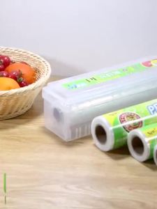 Ship 24HPlastic Wrap cutting  Food Film Dispenser for Kitchen Storage Organizer Film Cling with Cutter保鲜膜切割盒食品薄膜分配器厨房存储组织者薄膜粘与刀具