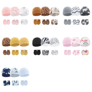 3 Set Newborns Baby Hat and Scratch Mittens Soft & Breatahble Cotton Bonnet Gloves for Boys Girls Ages 0-6 Months