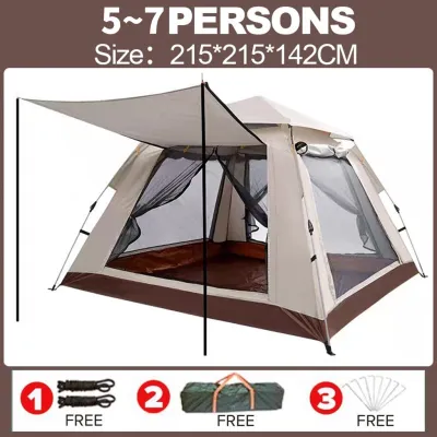 【Free Mat】Black Camping tent For7-8people Camping tent Portable Hexagonal Fully Automatic Anti-UV Hexagonal Camping Waterproof Tent Large Space Outdoor Tent sun protection/picnic/Waterproof Family Tent camping tent