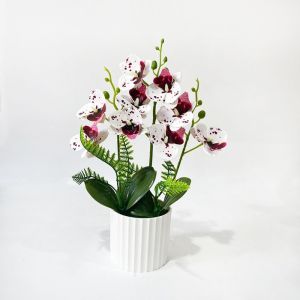 DENGXUN 9 Heads Artificial Orchid Potted Flower With White Pot Pink Artificial Faux Plants  Phalaenopsis Simulated Butterfly Orchid Flower Potted Home Decor