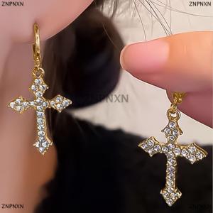 [COD] ZNPNXN New Rhinestone Zircon Cross Pendant Earrings For Women Korean Fashion Drop Hoop Earrings Birthday Party Jewelry Gifts