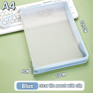 A4 Clear File Bag Document Bag Clipboard with Cover Paper Storage Organizer Transparent Zipper Pouch File Folder
