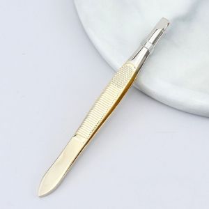 NBANLIKE Đầu xiên Nhíp tỉa lông mày Thép không gỉ Đầu dẹt Dụng cụ uốn lông mi Chuyên nghiệp Tay cầm SỌC LƯỚI Kẹp lông mày Phụ nữ