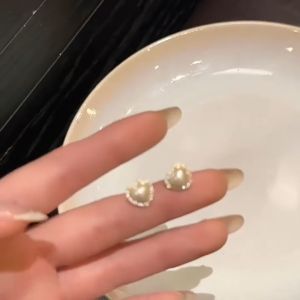 Anting Hati Mutiara Heart Pearl Stud Earrings French Style Elegant Jewelry Luxury Women Accessories