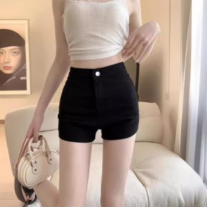 S-6XL Women‘s Retro Elastic Wide Leg Denim Shorts High Waist A-Line Short