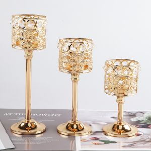 3 Ukuran Kandil Kristal Ornamen Logam Kreatif Ornamen Logam Pernikahan Rumah Lampu Lilin Dekorasi Makan Malam