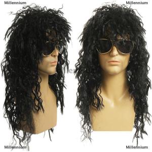 [COD] Millennium Người Đàn Ông Tóc Giả Màu Đen Dài Xoăn Tóc Giả Nam Tổng Hợp Cosplay Tóc Giả Puffy Sợi Cao Máy Cho Rock Đảng Fluffy Hộp Đêm Thanh Tóc Giả