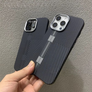 For iPhone 17 16 15 Pro Max Case Carbon Fiber Plaid Cover Magne Magnets Charging Shell Camera Frame Protective Hard Carcasas