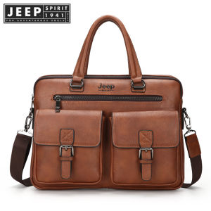 JEEP SPIRIT 1941 ESTD Mens Solid Color Bag Waterproof Business Bag Artificial Leather Briefcase Large Capacity Handbag Shoulder Bag Large Leisure Business Office 14 inch Laptop Briefcase Shoulder Bag Handbag