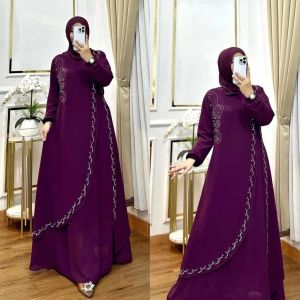 Gamis Jumbo Model Terbaru Elvira Dres Ceruty babydoll Aplikasi Swarosky M L XL XXL 3XL Baju Muslim Remaja Kekinian Ootd Hijab Dress Kondangan Seragaman Keluarga Warna Maroon Hitam Olive Burgundy Lavender