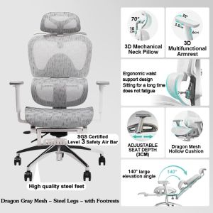 SAINTVILLA Multi Functional Ergonomic Chair 4D Adjustable Armrest & Headrest with Upgraded Seat Cushion Steel Feet Office Computer Chair
