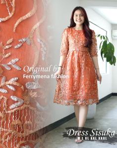 Dress brokat Tile Twotone Mewah Remaja untuk natalan Dress Cantik Pesta Kondangan Natal dan tahun baru