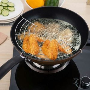 26cm/32cm Stainless Steel Frying Oil Strainer Steam Rack Oil Drainer Mesh Colander Filter Frying Pan Oil Drain Rack