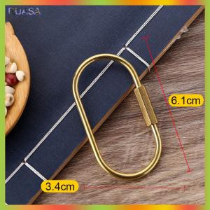 RUASA Simple Copper Keychain With Screw Lock D-shape Hooks Key Ring Carabiner Buckles Clip D-Type Waist Hanging Key Holder Accessories