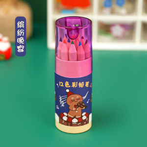 YF 12PCS/set Christmas 12 Color colored pencil cartoon colored coloring art pencil Xmas gifts with Pencil sharpener FY