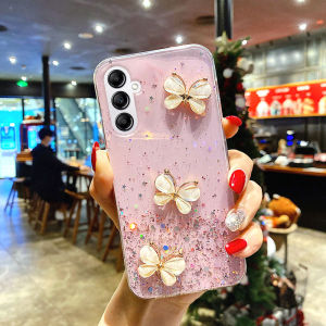 Thin clear phone case Samsung Galaxy A54 A34 A14 S21 FE 5G S20 FE shiny butterfly decoration soft silicone casing Samsung A34 5G phone cover