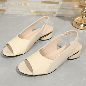 Free Shipping 2026 Summer New Collection: WomenS Fashion Sandals With Chunky Heels Open-Toe Design Strappy Style Plus Sizes Available Color-Block Mid-Heel Shoes Size 43