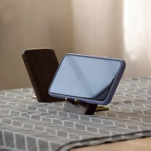 LITUILI MALL ไม้ ขาตั้งโทรศัพท์แบบสบาย วอลนัทสีดำ วินเทจ ที่วางแท็บเล็ตขนาดเล็ก แบบพกพา ชาร์จสะดวก ขายึดสมาร์ทโฟน สำหรับการจัดเก็บโทรศัพท์มือถือ