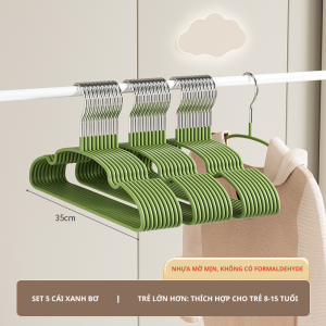 Set 5 móc treo quần áo trẻ em dành cho trẻ sơ sinh và trẻ nhỏ chất liệu thép không gỉ nhúng PVC chống xước MT30