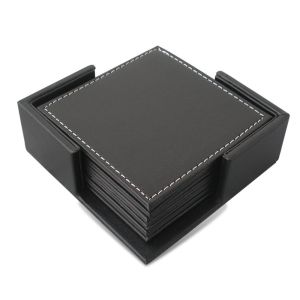 ZYJC MALL 6Pcs Heat-resistant Leather Coaster Non-slip Business Tea/Coffee Cup Pad Table Decoration with Base Round/Square Drink Mat Kitchen