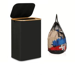 Laundry Basket with Lid Black Laundry Basket with Removable Laundry Bag - Laundry Sorter for Bathroom & Bedroom