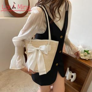 Women Crochet Beach Handbag with Bow for Summer Travel and Beach Parties in Vibrant Yellow