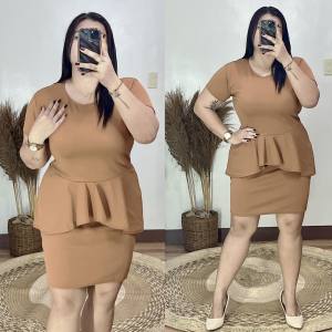 PLUS SIZE Peplum dress Fabric: Crepe Fit from Large up to 4XL Measurement: Bust: 46" Lenght: 40" Sleeve: 18" Shoulder: 19"