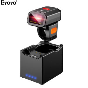 Eyoyo เครื่องสแกนบาร์โค้ดแบบแหวนไร้สาย1Dเครื่องอ่านบาร์โค้ดพร้อมแท่นชาร์จขนาดเล็กแบบ3-In-1 USB แบบมีสายและเครื่องสแกนบลูทูธ & ไร้สาย2.4G เครื่องอ่านบาร์โค้ดภาพ1D บาร์โค้ดทำงานร่วมกับ Windows Mac OS แอนดรอยด์4.0 +