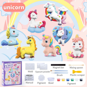 [SG STOCK] 3D DIY Gypsum Mould & Paint Arts Craft Colouring set kids Educational Cast Plaster Toys Fun Gift magnet