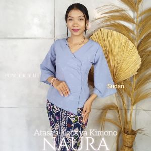 Setelan Kebaya Kimono Naura dan Bawahan Kamen Jadi Songket Batik Stretch free Selendang Modern Bali
