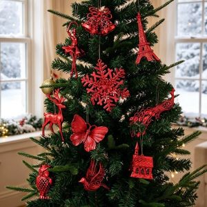 DIVATEN Electroplated Christmas Tree Pendant Gold Snowman Bells Deer Snowflakes Hanging Ornaments Plastic Xmas Tree Ornament Home Decor