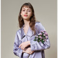 Elegant Purple Pajamas High Quality Women Spring and Summer Silk Satin Long Sleeved or Shorts Sleeve Pyjamas Loose Sleepwear Set. 