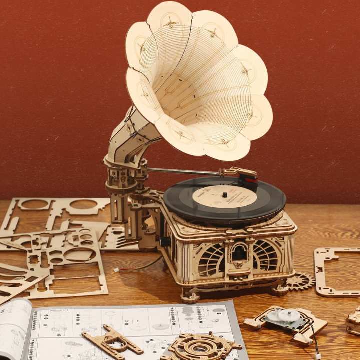 🔥XẢ🔥Mô Hình Gỗ 3D Lắp Ráp ROBOTIME ROKR Máy Nghe Nhạc Đĩa Than Cổ Điển ...