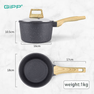 Gipp Japanese Style Non-Stick Milk Pan Sauce Pan: 16/18/20cm Crafted for Baby Food with Lid and Wooden Handle Compatible with All Stove Types