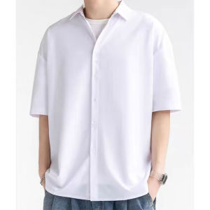 SINRANSINYA丨แขนสั้น เสื้อเชิ้ตชาย-เสื้อเชิ้ตผู้ชายสีทึบใหม่เสื้อเชิ้ตแขนสั้นธุรกิจแบบเรียบง่ายเสื้อทรงหลวมสำหรับผู้ชายเสื้อแฟชั่นประจำวันลำลอง