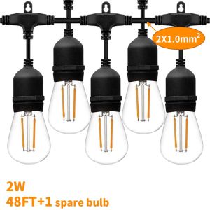 IP65 15M 15Bulbs LED String Light Waterproof LED Patio String 2W E27 LED Bulb Holiday Garland Garden Wedding Lights