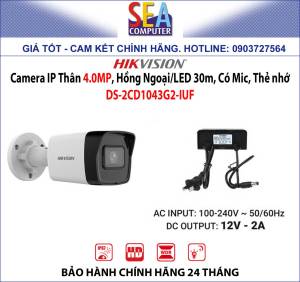 Camera HIKVISION IP Thân 4.0MP Hồng Ngoại/LED 30m Có Mic Thẻ nhớ DS-2CD1043G2-IUF