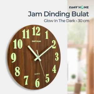 TaffHOME Jam Dinding Bulat Quartz Luminous Glow in The Dark 30cm