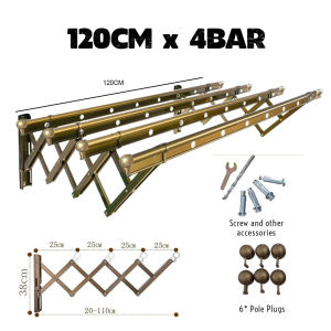 4Bar 1Meter 1.2Meter Foldable Drying Rack Wall Mounted Retractable Clothes Hanger Ampaian Baju Wall