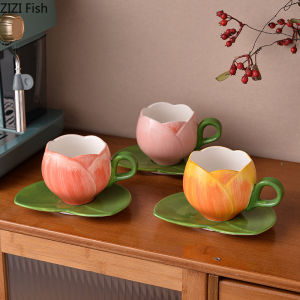 Tulip Flower Shaped Cup&saucer Dining Table Coffee Mug Delicate Porcelain Mugs Afternoon Tea Teacup Fruit Juice Container2026