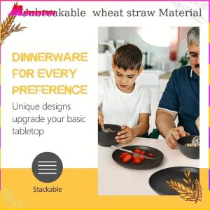 16Pcs Unbreakable Dinnerware Set Reusable Wheat Straw Dinnerware Suit Multi-Purpose Lightweight Dish Cup Bowl Set Outdoor Tableware Set for People