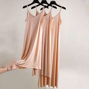 Màu trơn nữ Đầm không tay váy vải điệu đà cỡ lỡn mỏng dây đeo vai nightdress